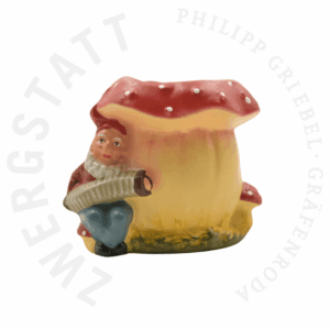 Pot de fleurs Champignon avec Nain joueur d’accordéon – figurine en céramique fabriquée à la main à Gräfenroda