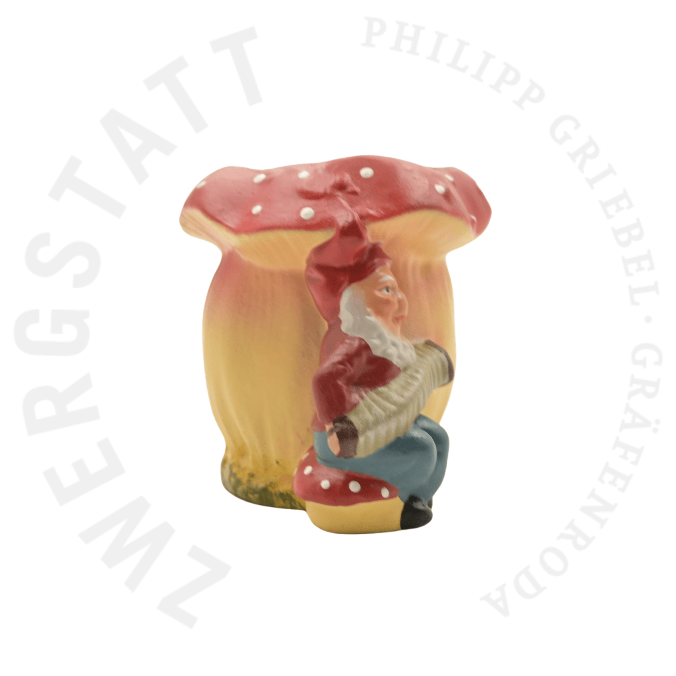 Pot de fleurs Champignon avec Nain joueur d’accordéon – vue de droite